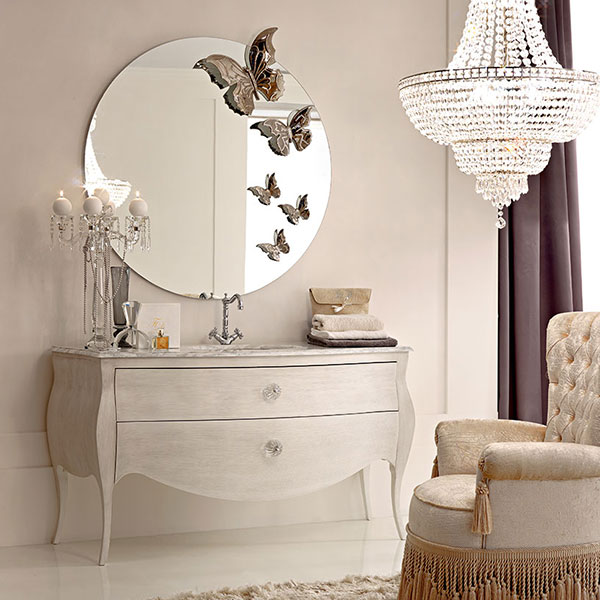 4001<br>
mirror with butterflies  
Ø 120 cm<br>

0566<br>
bathroom cabinet with white Carrara marble   
162 x 62 x 84 cm