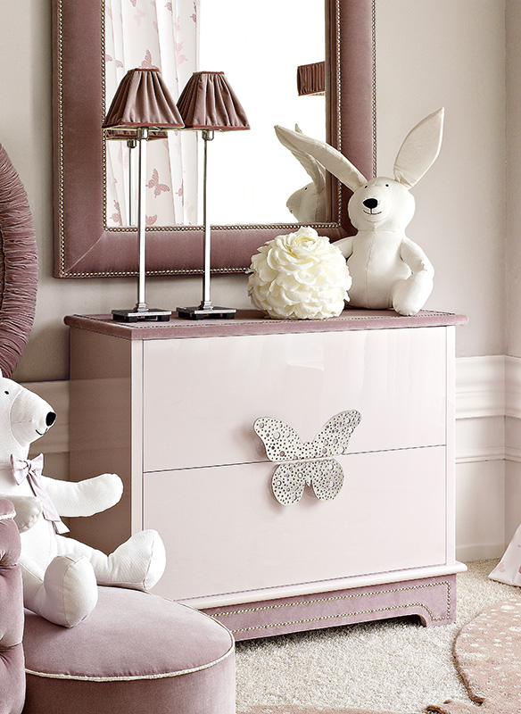 <strong>1570</strong> 2-drawer dresser with large stainless steel Butterfly split handle MR19 L.100 x P. 50 x H. 86 cm